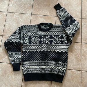ROOTS Canada Shetland Wool Crew Neck Long Sleeve Sweater Black & Cream XL 1A